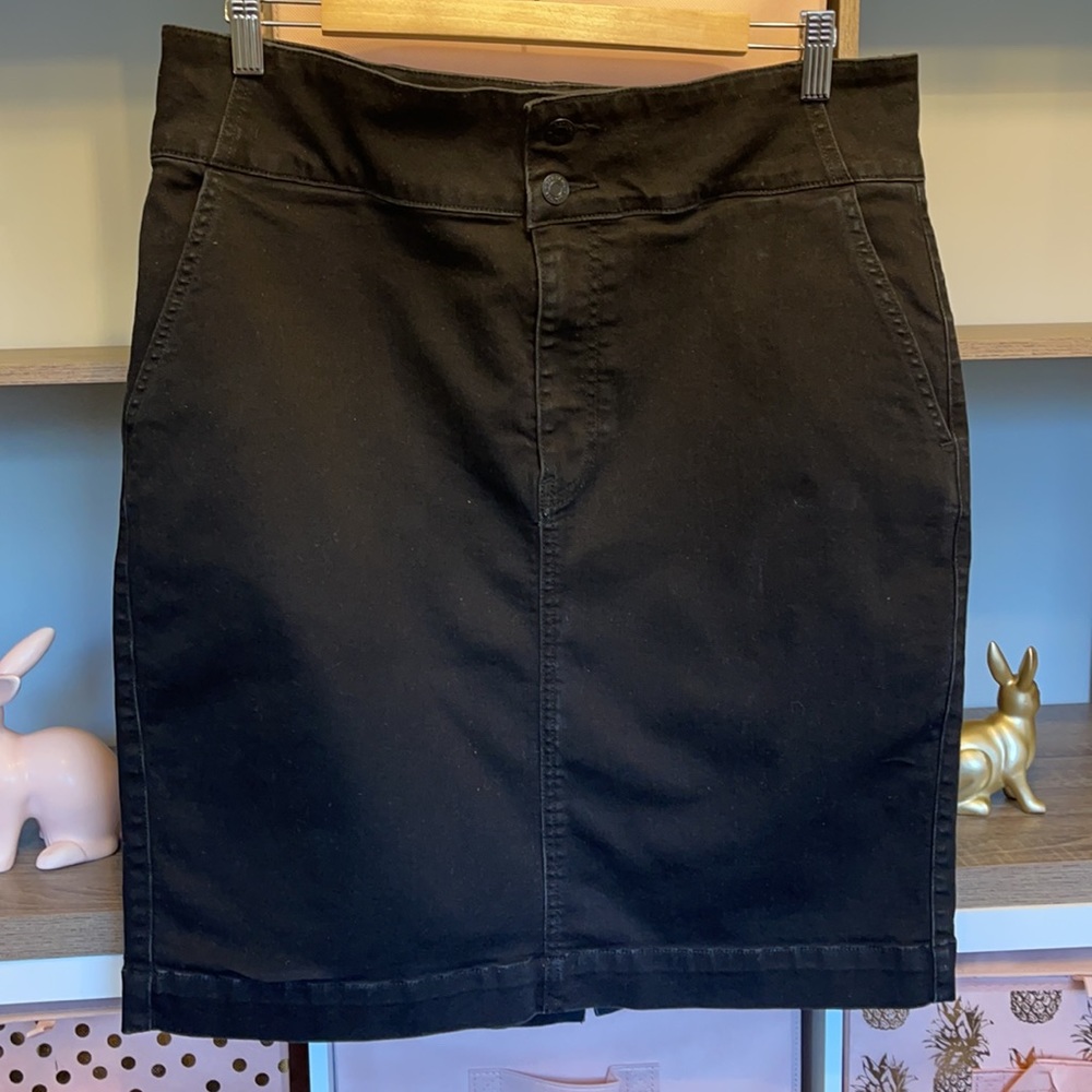 Black High-Waisted Denim Midi Pencil Skirt